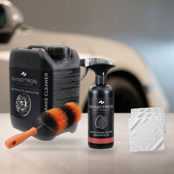 Zestaw do czyszczenia felg Nanotron – Blood Line, Brake Cleaner i szczotka Dagger
